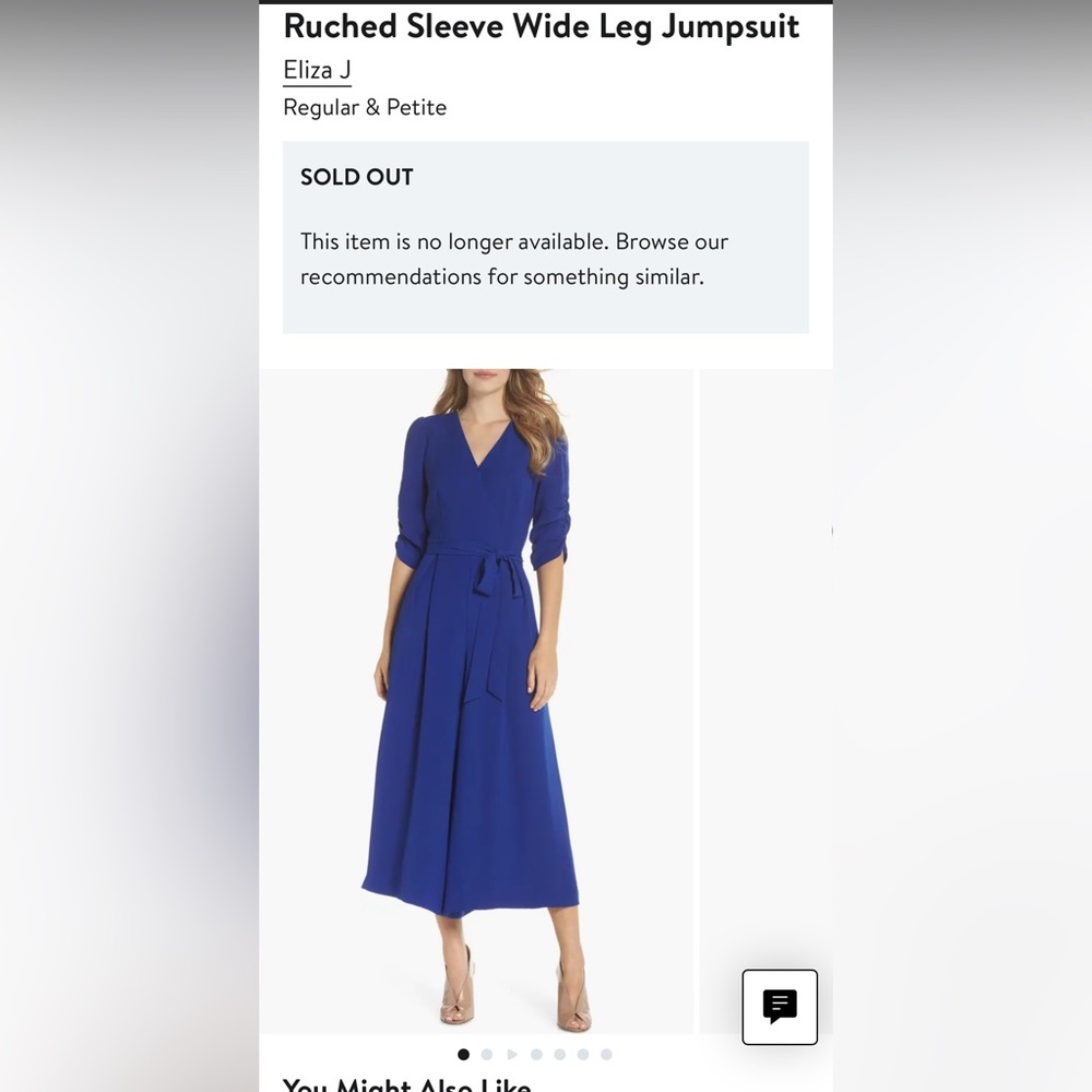 Eliza J Blue Ruched Sleeve Wide Leg Jumpsuit